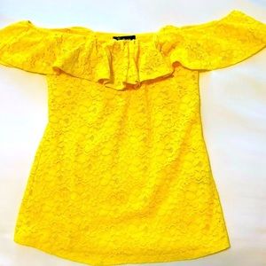 Lemon Yellow Small Lace Off the Shoulder Lined Top